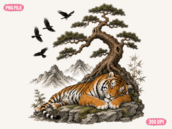 Download Tiger Under Tree Nature Art Print, Mount - Nature art Collection