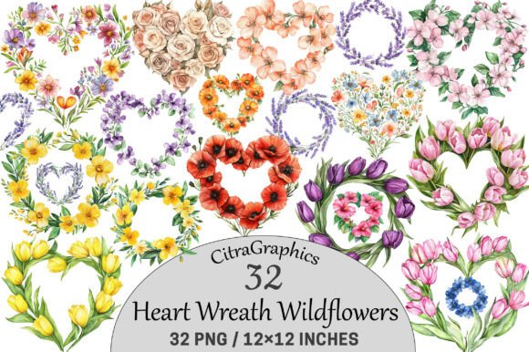 Download Heart Wreath Wildflowers Clipart - Wildflower Collection