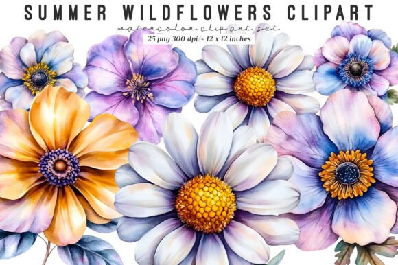 Download Watercolor Summer Wildflowers Clipart - Wildflower Collection
