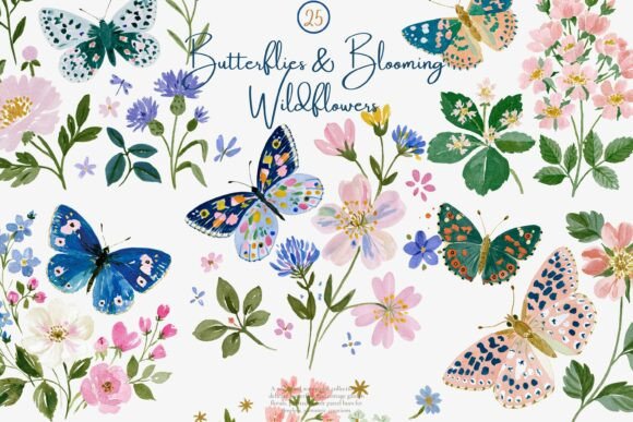 Download Watercolor Butterfly Wildflower Clipart - Wildflower Collection
