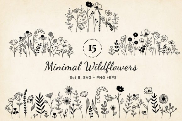 Download 15 Handdrawn Wildflower Arrangements SVG - Premium Resources