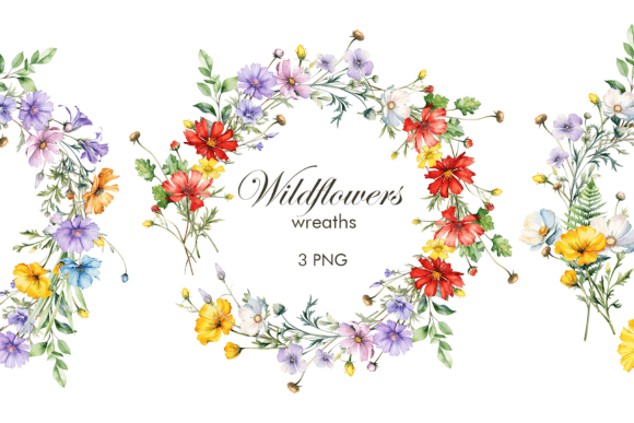 Download Wildflowers Frames. Watercolor Wreath - Wildflower Collection