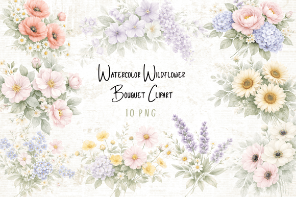 Download Watercolor Wildflower Bouquet Clipart - Wildflower Collection
