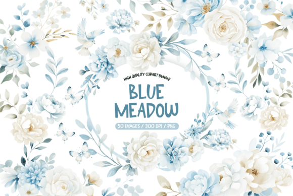 Download Blue Meadow Wildflower Clipart Set - Wildflower Collection